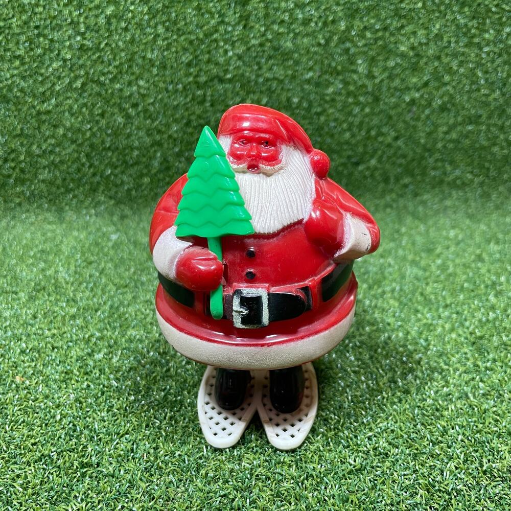 Vintage Rosbro Rosen Hard Plastic Santa on Skis Candy Container